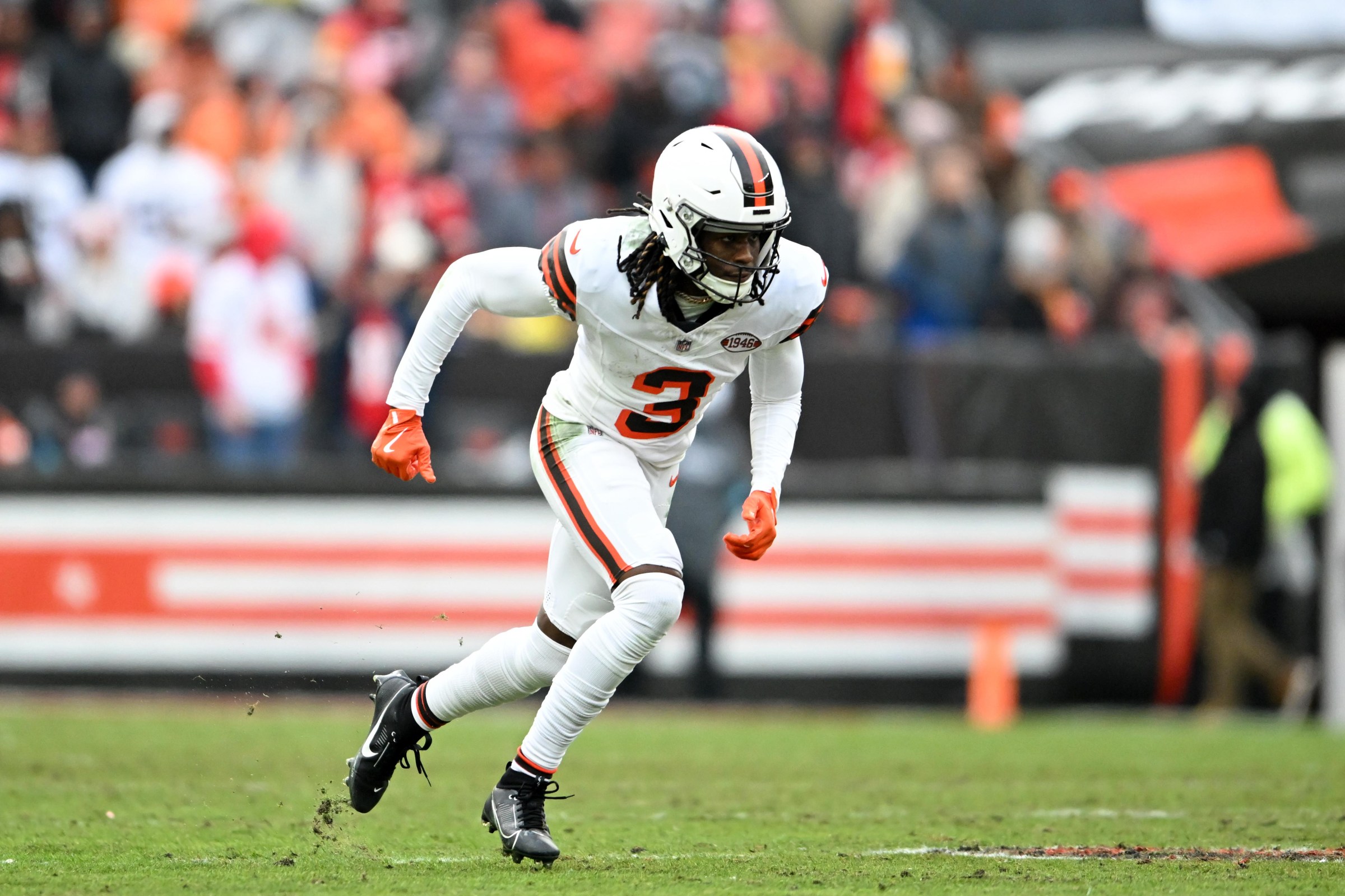 CLEVELAND, OHIO - DECEMBER 15: Jerry Jeudy #3 of the Cleveland Browns runs a route during the third quarter against the Kansas City Chiefs at Huntington Bank Field on December 15, 2024 in Cleveland, Ohio. (Photo by Nick Cammett/Diamond Images via Getty Images)