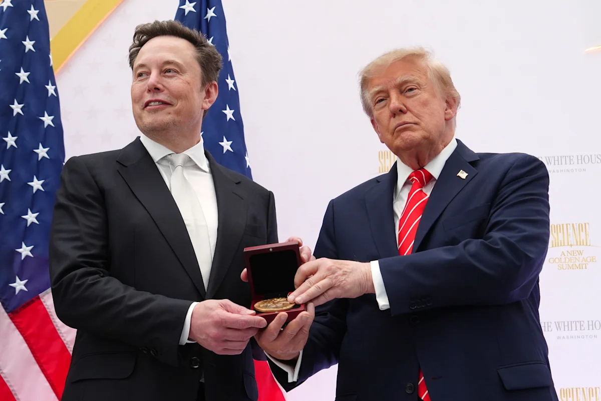 Trump disclosed millions in new trades in SpaceX and Microsoft. Today, he gave medals to their CEOs.