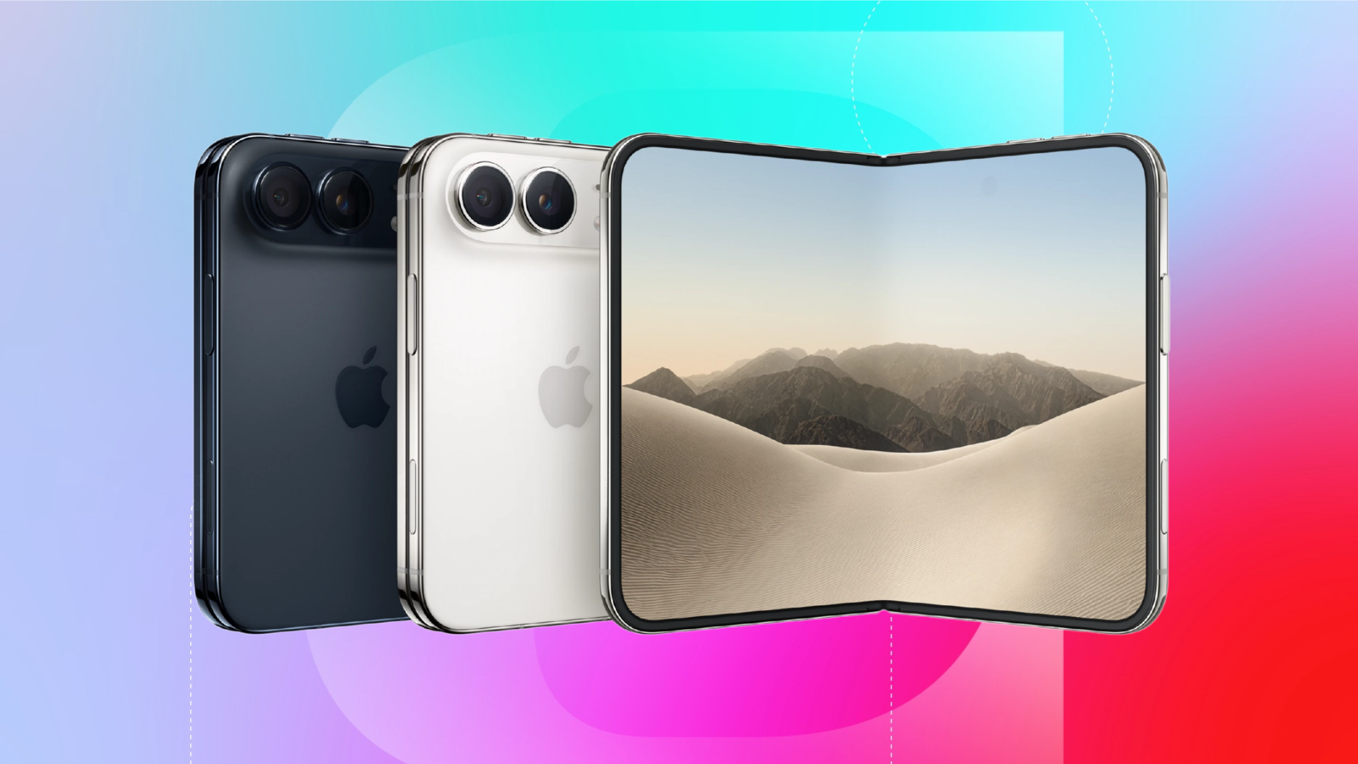 The iPhone Duo is shown on a purple, blue and red background.
