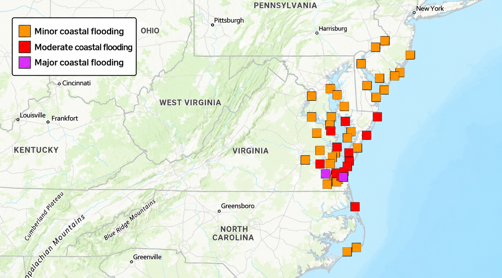 National Weather Service forecast for coastal flooding through midweek.