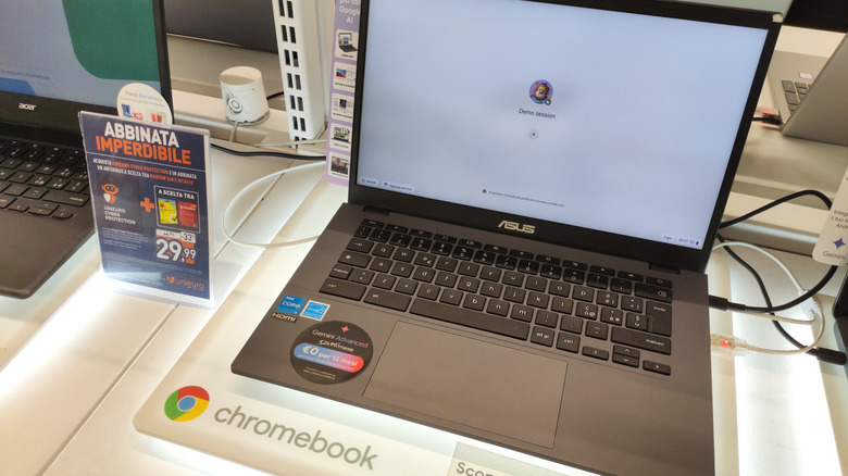 An ASUS Chromebook on display at a store.