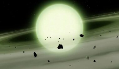 A green glowing sphere in the middle of deep space.
