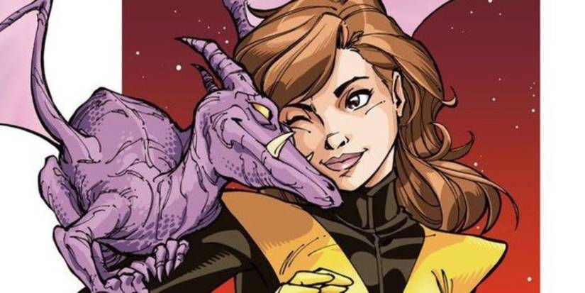 Kitty Pryde and Lockheed posing together