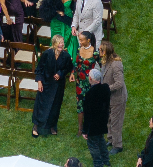 Cameron Diaz, Zoe Saldaña, Adam Levine, and Behati Prinsloo among guests at a wedding in California.