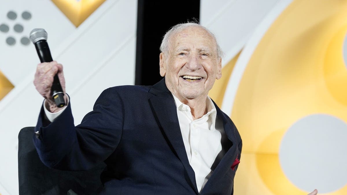 Mel Brooks speaks onstage at a Spaceballs screening in Hollywood.