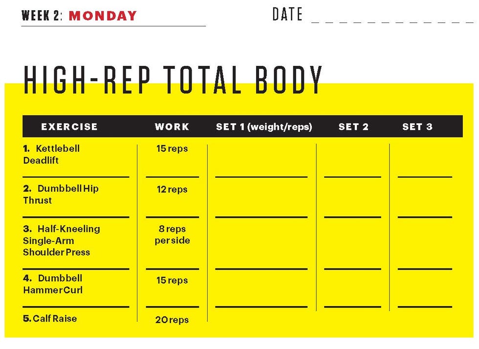 sample of a workout chart from 28 day belly fat burner workout