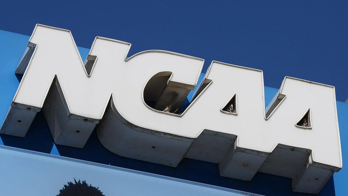 NCAA logo displayed at the NCAA National Headquarters in Indianapolis, Indiana.