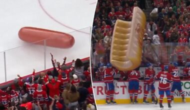 Inflatable hot dog and bun land on ice at Canadiens game in 'crazy' scene