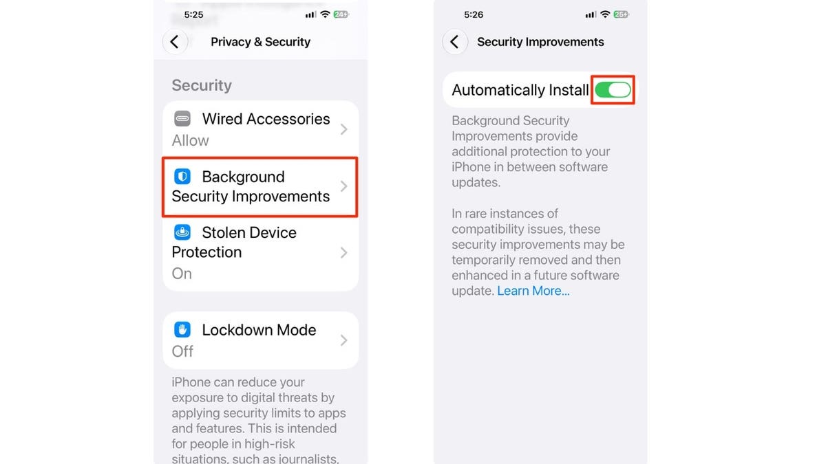 An iPhone settings screen