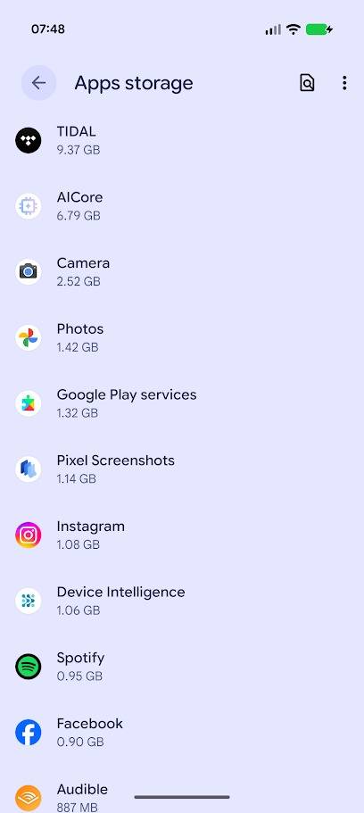 apps storage menu on pixel