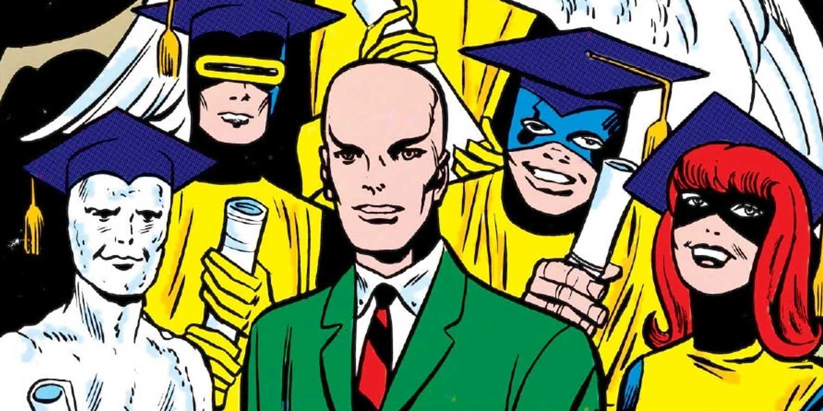 Professor X with his graduating X-Men in Marvel Comics