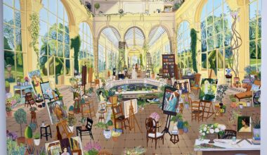a detailed oil painting of a palatial, aristocratic space filled with paintings and other objects