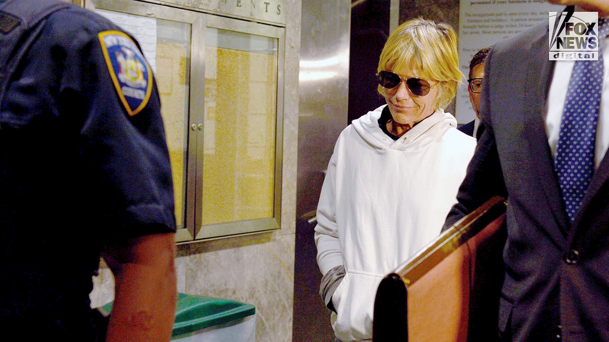 Selma Blair exits Queens Criminal Court, Monday, October 12, 2026. The actress was arrested Sunday after allegedly attacking crew members on board a Delta flight into New York City. (Rashid Umar Abbasi for Fox News)
