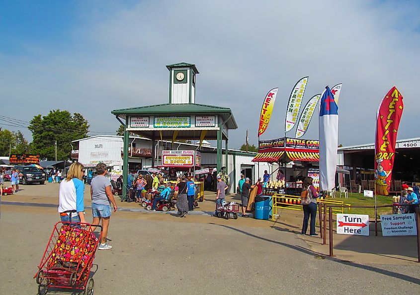 Shoppers browsing the outdoor stalls at First Monday Trade Days in Canton, Texas.