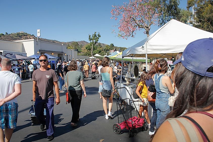 A view of a people walking around the Rose Bowl Flea Market. Editorial credit: The Image Party / Shutterstock.com