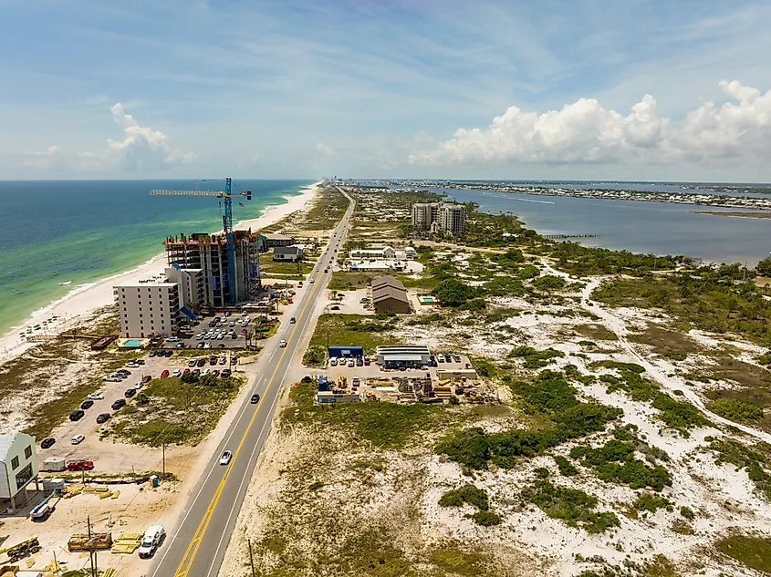 Beach and shoreline at Gulf Shores, Alabama