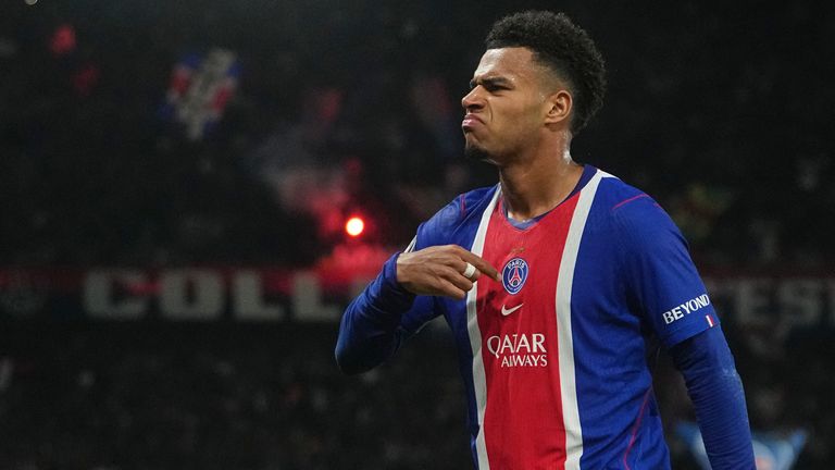 PSG's Desire Doue celebrates opening the scoring
