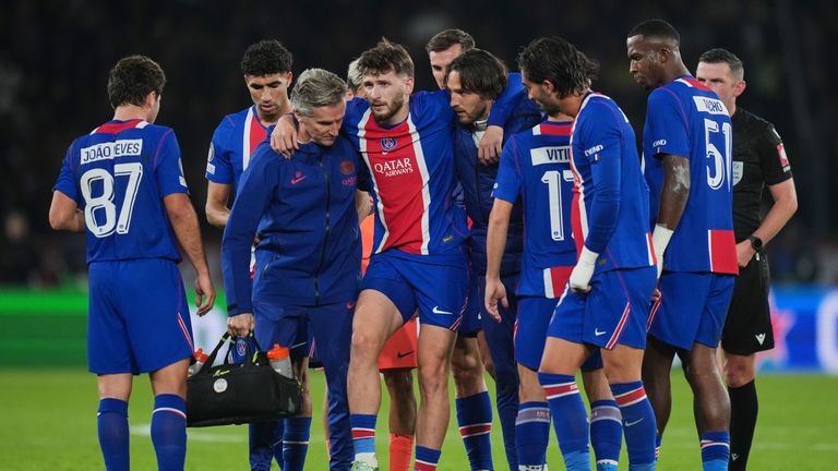 PSG's Khvicha Kvaratskhelia was helped off the pitch after picking up an injury just before the hour mark