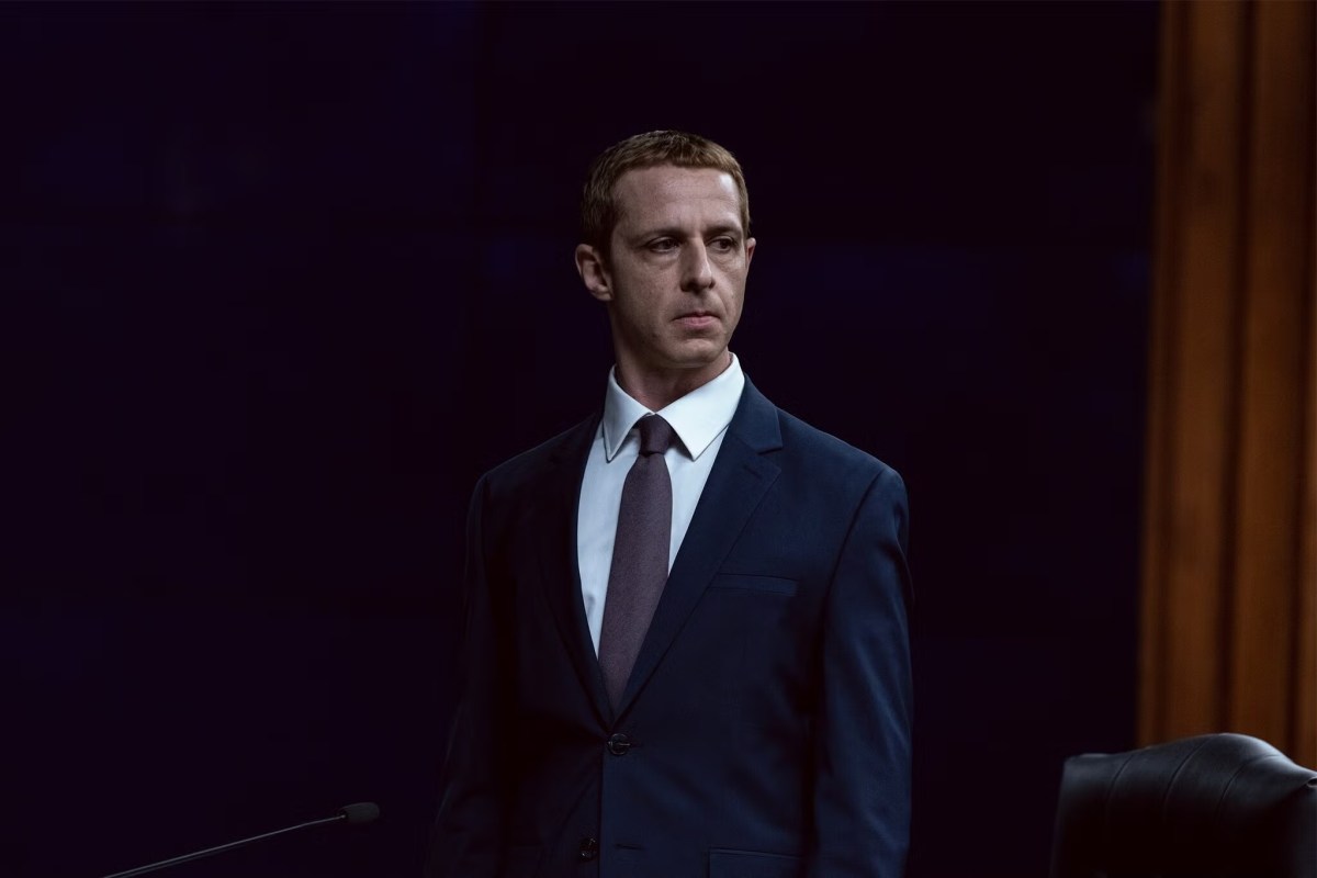 Jeremy Strong as Mark Zuckerberg in The Social Reckoning