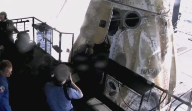 SpaceX's Crew Dragon Freedom sits aboard the recovery ship Shannon after splashing down off the coast of Los Angeles with the Crew-12 astronauts on October 8, 2026. (Credit: SpaceX)