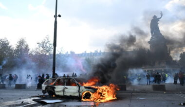 Scuffles and fires break out as protesters rally across France, joining students