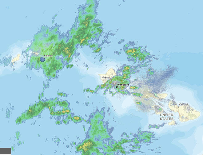 COURTESY NWS
Radar shows rain over Oahu and Kauai tonight.