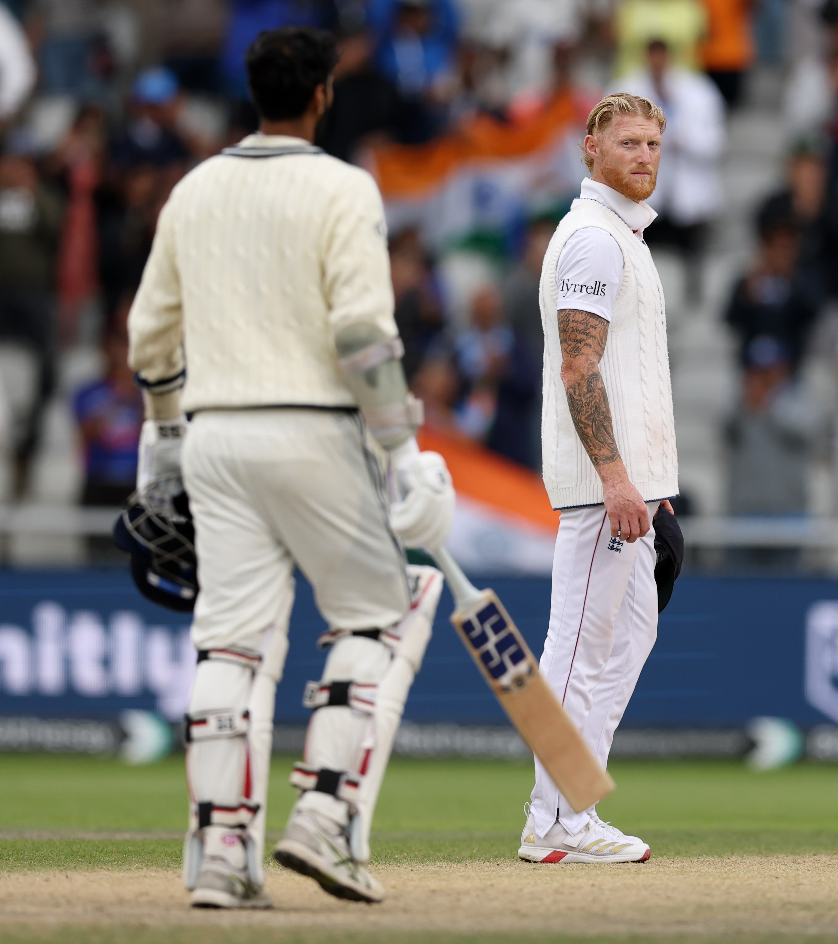 Ben Stokes of England reacts during a cricket match.