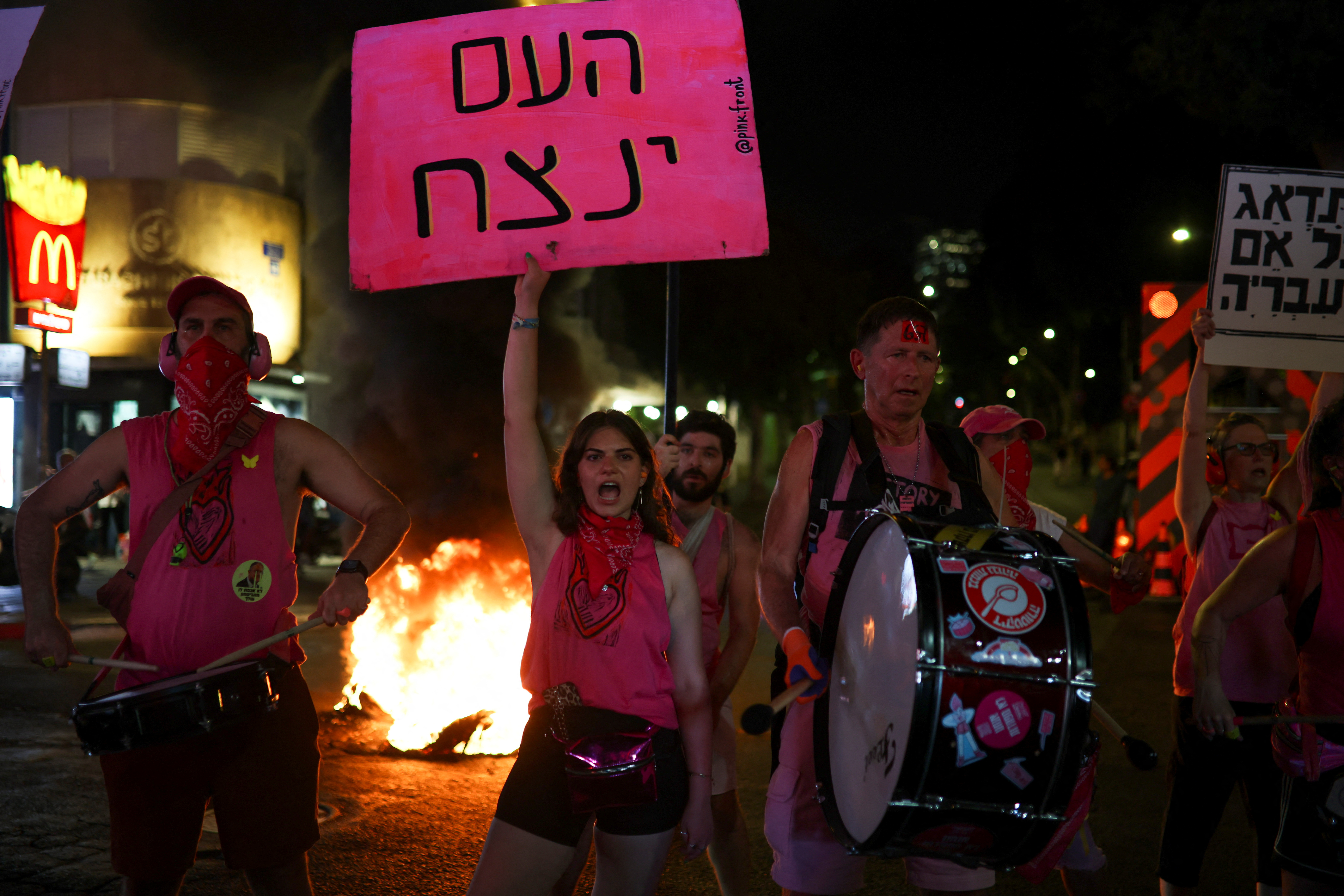 Protest in Tel Aviv demanding an end to the war in Gaza and the release of all hostages.