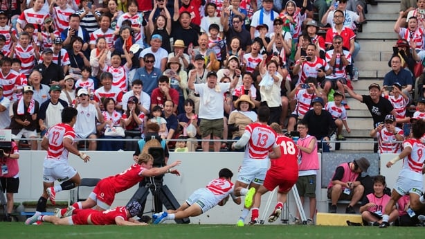 Ichigo Nakakusu of Japan scores the team's second try