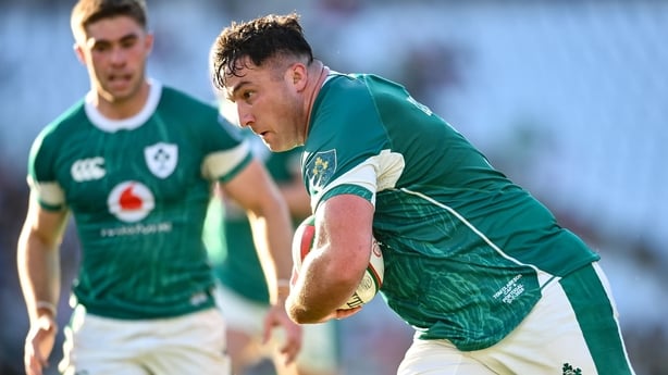 12 July 2025; Thomas Clarkson of Ireland on his way to scoring his side's sixth try during the International Rugby Test match between Portugal and Ireland at Estádio Nacional do Jamor in Lisbon, Portugal. Photo by David Fitzgerald/Sportsfile