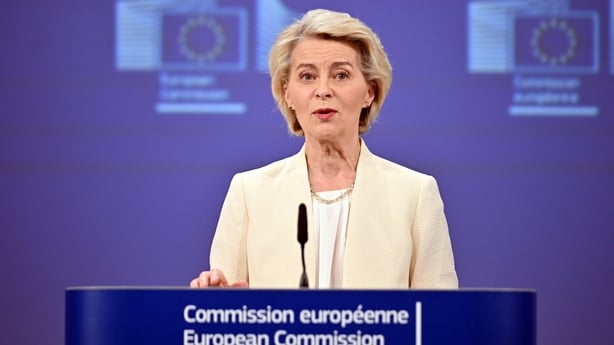 European Commission President Ursula von der Leyen speaks at a press conference on the 2028-2034 budget in Brussels, Belgium 