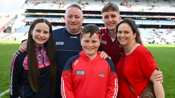 Cork manager Pat Ryan with his wife, Trish, and children, Aisling, aged 14, Cian, aged 10 and Daniel, aged 17, after the GAA Hurling All-Ireland Senior Championship semi-final match between Limerick and Cork at Croke Park in Dublin. Photo by Ray McManus/Sportsfile