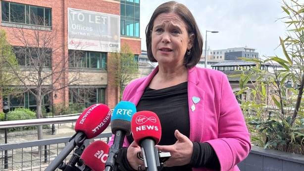 Sinn Féin leader Mary Lou McDonald is pictured speaking to the media in Dublin