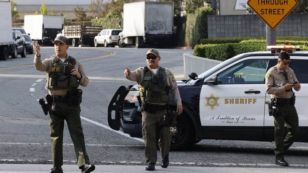 LA County Sheriff's deputies outside the Biscailuz Center Academy Training center after an explosion