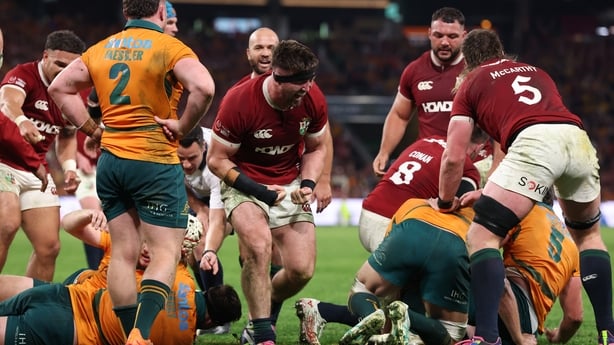 BRISBANE, AUSTRALIA - JULY 19: Tom Curry of British and Irish Lions celebrates after scoring his team's 2nd try during the 1st Test Match between Australia Wallabies and British & Irish Lions at Suncorp Stadium on July 19, 2025 in Brisbane, Australia. (Photo by David Rogers/Getty Images)
