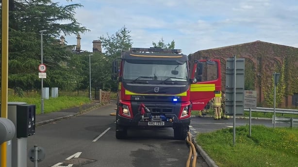 A fire engine outside the scene of a fire at the old Foyle College building in Derry City
