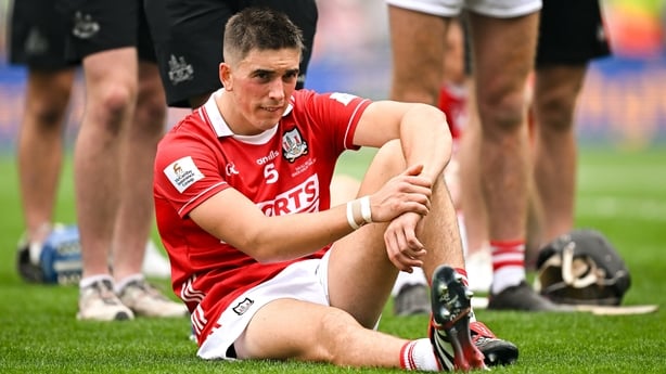 20 July 2025; Ciarán Joyce of Cork after his side's defeat in the GAA Hurling All-Ireland Senior Championship final match between Cork and Tipperary at Croke Park in Dublin. Photo by Seb Daly/Sportsfile
