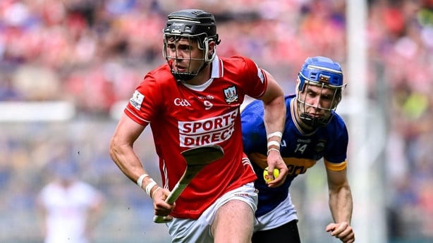 20 July 2025; Darragh Fitzgibbon of Cork in action against John McGrath of Tipperary during the GAA Hurling All-Ireland Senior Championship final match between Cork and Tipperary at Croke Park in Dublin. Photo by Piaras Ó Mídheach/Sportsfile