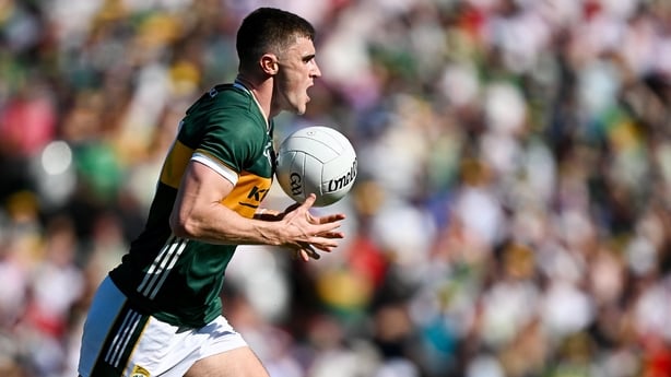 12 July 2025; Seán O'Shea of Kerry during the GAA Football All-Ireland Senior Championship semi-final match between Kerry and Tyrone at Croke Park in Dublin. Photo by Seb Daly/Sportsfile