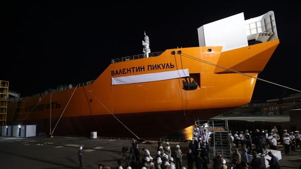 MOSCOW, RUSSIA - SEPTEMBER 11 (RUSSIA OUT) Guests attend the ceremony of naming for the Valentin Pikul black class tanker of Rosneft oil company at the Zvezda Shipbuilding Complex, September 11,2023, in Bolshoi Kamen, outside of Vladivostok, Russia. President Putin is having a three-days visit to Ru