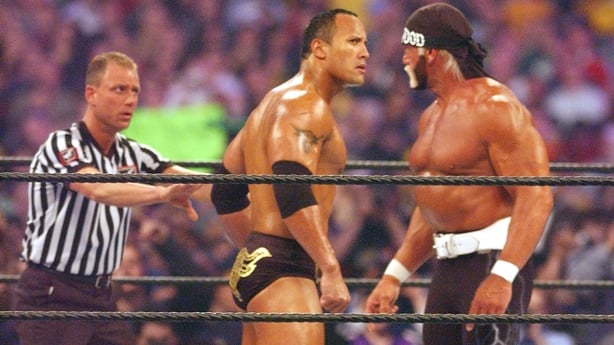Hollywood Hulk Hogan and The Rock at Wrestlemania X8 