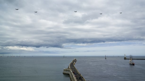 US military aircraft fly over Torry Battery at the entrance to Aberdeen Harbour, ahead of US President Donald Trump's visit to his golf courses in golf courses in Aberdeenshire and Ayrshire. Picture date: Tuesday July 22, 2025.