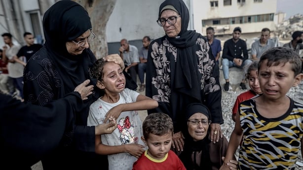 Relatives of Palestinians, who lost their lives after Israeli attack on Gaza City