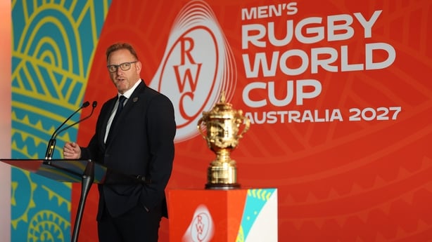 SYDNEY, AUSTRALIA - JULY 29: Alan Gilpin, CEO, World Rugby speaks on stage during the Rugby World Cup 2027 Australia Ticketing Program and Hospitality Launch at Museum of Contemporary Art on July 29, 2025 in Sydney, Australia. (Photo by Mark Metcalfe - World Rugby/World Rugby via Getty Images)