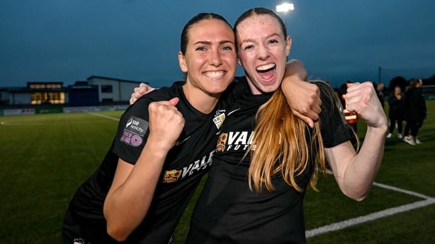 Madison Gibson, left, and Kelly Brady of Athlone Town celebrate