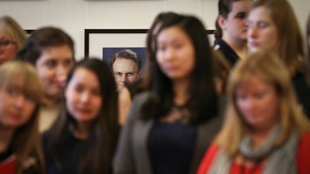 The portrait of former leader Mark Latham in Labor’s caucus room, as photographed in 2017.