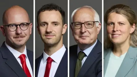 UK Parliament The parliamentary headshots of the four MPs, lined up in a row with thin white bars separating each image. Brian Leishman is a bald man wearing round brown glasses, a red tie, white shirt and a black jacket. Chris Hinchliff is a young man with short brown hair, short facial hair, and a red tie, white shirt and a black jacket. Neil Duncan-Jordan is an elderly man with balding white hair, black glasses, and a green tie with a blue jacket. Rachael Maskell is a woman with long blonde hair, wearing a green jacket and light green t-shirt.
