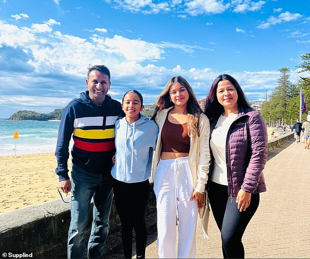 Rasti Vaibhav, 48, and his wife Rupali Rastogi, 43, started their investment journey in 2011 by buying land and building a $440,000 house in the Newcastle suburb of Fletcher with only a 10 per cent mortgage deposit (they are pictured far left and far right with their daughters Myra, 13 and Jia, 16)