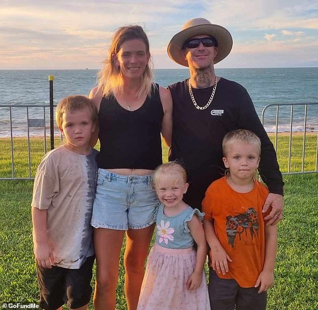 Mr Buckland (pictured with wife Sophie and their three kids) spent five days in hospital