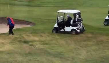 Trump's golf caddy appears to surreptitiously drop the ball in a prize spot before the president takes a shot